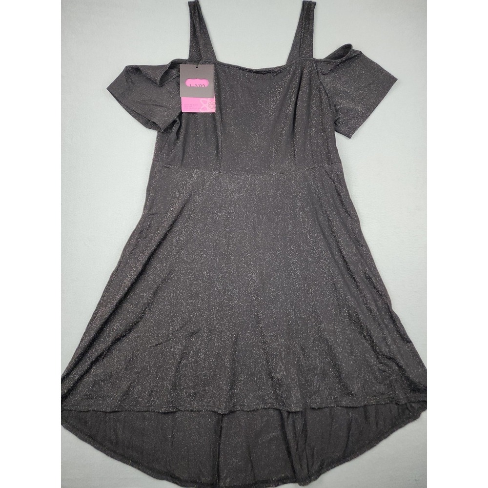 LAPAPLUS Dress Womens 4XL Black Cold Shoulder Hi Low Glitter Swing Party Knit
